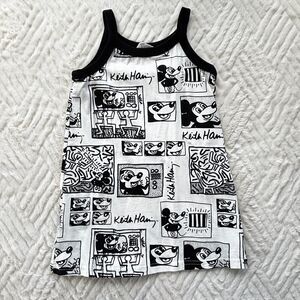 H&M Keith Haring Disney Mickey Print Graphic Tank Dress Black White Size 3-4Y